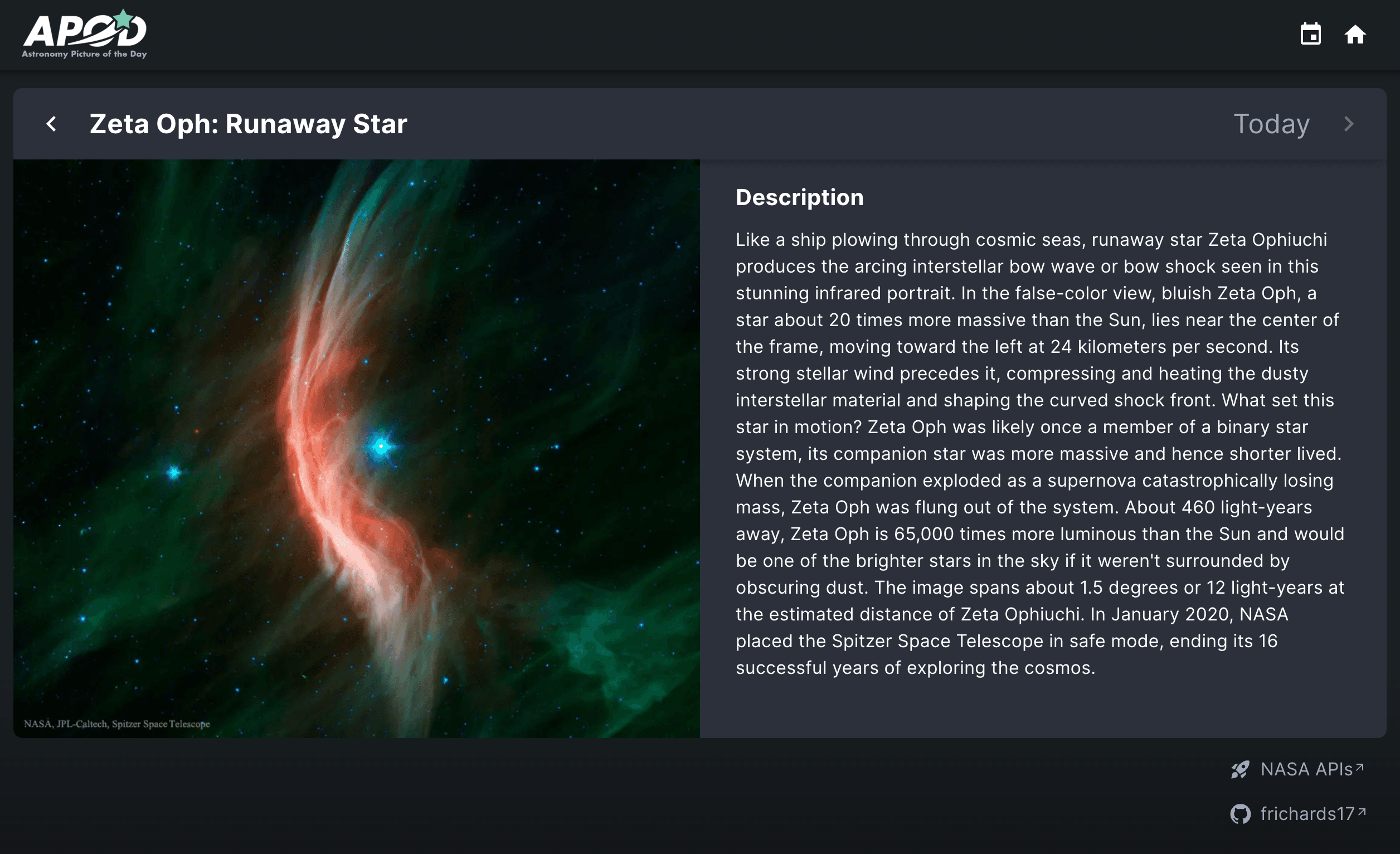 A screenshot from APOD.